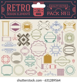 Retro design elements hipster style infographic color set 11. Labels, ribbons, icons, frames, borders etc. High quality vector illustration.