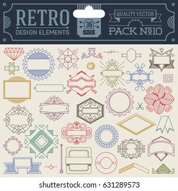 Retro design elements hipster style infographic color set 10. Labels, ribbons, icons, frames, borders etc. High quality vector illustration.