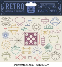 Retro design elements hipster style infographic color set 9. Labels, ribbons, icons, frames, borders etc. High quality vector illustration.