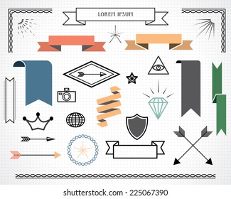 retro design elements with ribbons, labels, arrows. vector set. eps 10