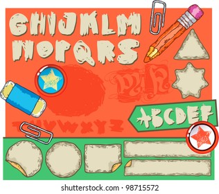 retro design elements for scrapbook with alphabet