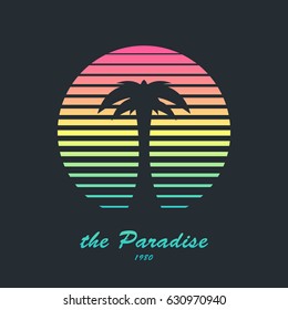 Retro design emblem Palm. Vector illustration.