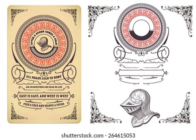 Retro design with engraving and floral details. Organized by layers.