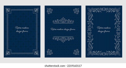 Retro design frame set, White line-drawing on navy background