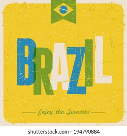 Retro design greeting card in bright yellow, blue and green, Brazilian summer concept.