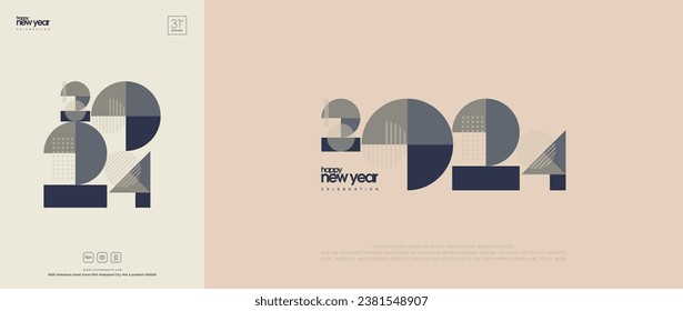 Retro Design Happy New Year 2024. Cover Design, Poster oder Banner. Mit einer einzigartigen Klassik.