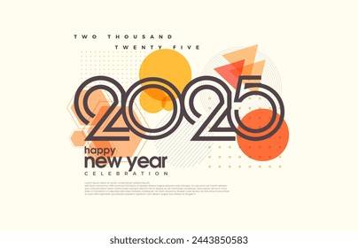 Retro design Happy New Year 2025. With elegant line number style. Design for a happy New Year 2025 Celebration. Vector premium design 2025.