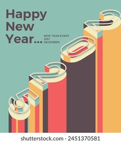 Retro design happy new year 2025. Rare and classic design. Retro 2025 concept. Design for 2025 new year poster, banner, cover and flyer.