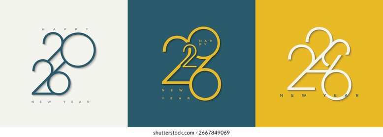 Projeto retrô feliz ano novo 2026. Design raro e clássico. Conceito retro 2026. Design para 2026 cartaz de ano novo, faixa, capa e folheto.