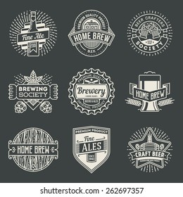 Retro design insignias line art logotypes home brewery set 2. Vector high quality vintage elements.