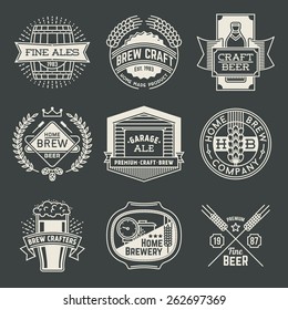 Retro design insignias line art logotypes home brewery set 1. Vector high quality vintage elements.