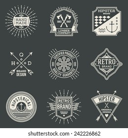 Retro design insignias logotypes set 7. Vector vintage elements.