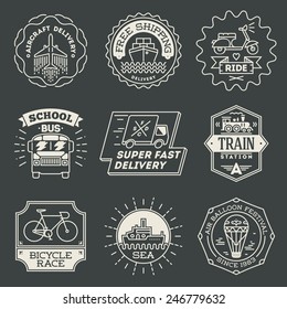 Retro design insignias transport logotypes set. Vector vintage elements. 
