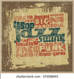 Retro design "Jazz music". typography vector illustration. grunge effect in separate layer. 