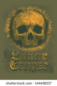 Retro design "Lunar Eclipse" for poster or t-shirt print with skull, fonts and textures. vector illustration.