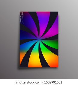 Retro design poster with colorful gradient swirling rays for flyer, brochure cover, vintage typography, background or other printing products. Vector illustration.