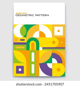 Retro design poster. Geometric art. Bauhaus style pattern from minimalistic basic forms. Eco-friendly background. Vector cover template