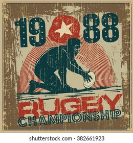 Retro design poster Rugby. typography vector illustration.