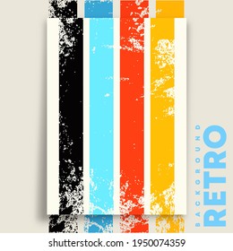 Retro design poster with vintage grunge texture and colorful stripes. Vector illustration.