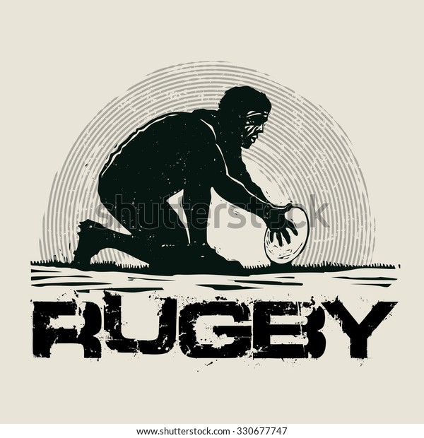 ラグビープレーヤーとグランジフォントを使ったポスターやtシャツのレトロなデザインラグビー ベクターイラスト のベクター画像素材 ロイヤリティフリー