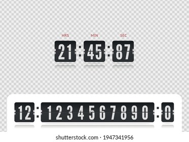 Retro design score board floating clock template. Vector modern ui design of old time meter with numbers. Scoreboard number font isolated on transparent background - Powered by Shutterstock - Get 15% off with code: PIKWIZARD15