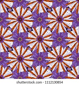 Retro design. Seamless floral pattern, delicate flower vector wallpaper, wildflowers, tansy. Abstract flowers pattern in violet, orange and white colors.