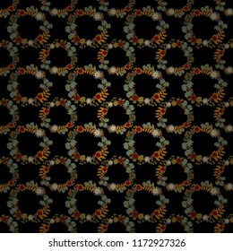 Retro design. Seamless floral pattern, delicate flower vector wallpaper, wildflowers, tansy. Abstract flowers pattern in green, black and brown colors.