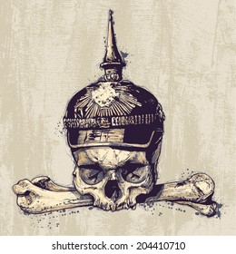 Retro design with skull in war helmet, crossbones and grunge background. vector illustration. grunge effect in separate layer. 