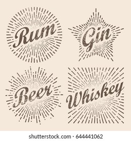 Retro design sunburst, radiant starburst for beer and alcohol. Vector art illustration 