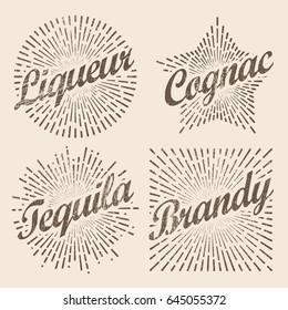 Retro design sunburst, radiant starburst for brandy and alcohol. Vector art illustration 