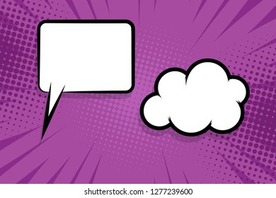Retro design template. Isolated lilac vector illustration. Comic text dialog box cloud. Speech bubble tag. Vector template, blank. Information message. Empty white background. Outline style.