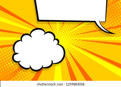 Retro design template. Isolated vector colored illustration. Comic text dialog box cloud. Speech bubble tag. Vector template, blank. Information message. Empty white background. Outline style.
