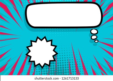Retro design template. Isolated vector colored illustration. Comic text dialog box cloud. Speech bubble tag. Vector template, blank. Information message. Empty white background. Outline style.