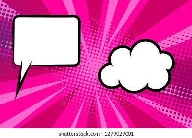 Retro design template. Isolated vector colored illustration. Comic text dialog box cloud. Speech bubble tag. Vector template, blank. Information message. Empty white background. Outline style.
