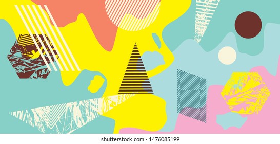 Retro design templates for brochures covers, banners, flyers and posters with abstract shapes, 80s memphis geometric flat style. 