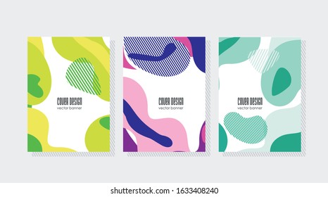 Retro design templates for brochures covers, banners, flyers and posters with abstract shapes, 80s memphis geometric flat style. 