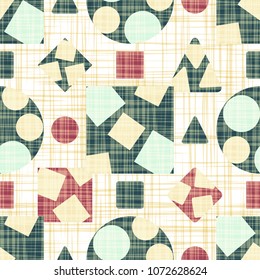 Retro design tissue with geometric shapes. Vector illustration. Rhombus, square, triangle and circle.