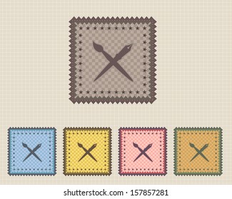 Retro Design Tool Brush Pen and multicolored vintage pattern