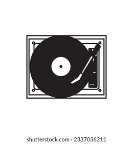 Retro design Vinyl Record player. Player for vinyl record. Front view. Phonograph records. Device for mechanical sound reproduction. Vinyl record customizable illustration. Contour symbol. Vector