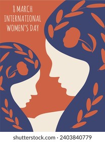 
Retro design Women's Day greeting banner with faceless woman silhouette. Trendy Minimalism Womens Day poster template. Vector illustration can used web sites background, card, banner, cover and print