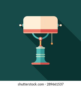 Retro desk lamp flat square icon with long shadows.