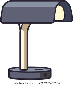 A retro desk lamp with a rounded horizontal shade atop a short column and heavy base.