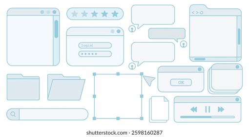Retro desktop computer elements vector illustration