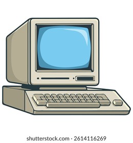 Retro desktop computer isolated vector illustration on white background