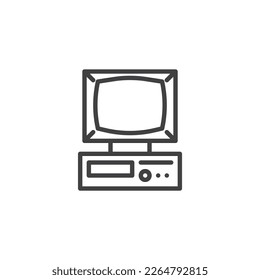 Retro desktop computer line icon. linear style sign for mobile concept and web design. Old personal computer outline vector icon. Symbol, logo illustration. Vector graphics