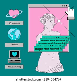 Retro Desktop With Icons In Vaporwave 80's Style. Collage Of User Interface Elements And Venus Sculpture. 