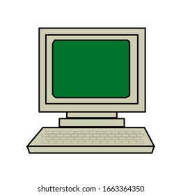 The retro desktop white computer with monitor, keyboard and mouse on the white background in EPS10