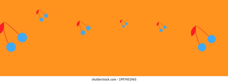 Retro Dessert Berries Design Print Sweet Orange Bright Ornament. Cute Cherries Vitamin Summer Textile Colorful Tasty Illustration Design Pic. Vintage Pattern Fruit Red Repeat Blue Spring Wallpaper.