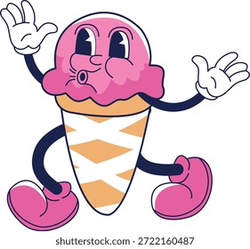 Ilustración de dibujos animados de postre retro. Carácter de Vector en estilo Antiguas