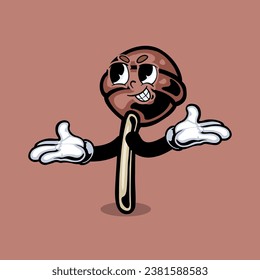Retro dessert character. Cute cartoon mascot sweets, smile walking sweet food
